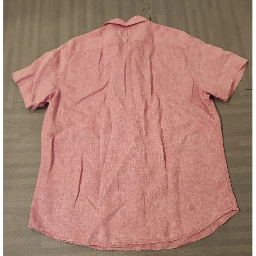 Banana Republic Camden Standard Fit 100% Linen Shirt Pink Short Sleeve Large